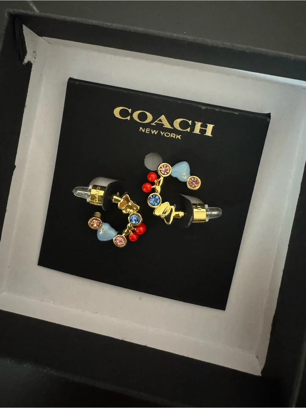 Coach Gold-Tone Multicolor Crystal & Enamel Stud Earrings